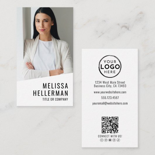 Carte De Visite Logo Vertical de la Société de Code QR Photo Profe (Devant / Derrière)