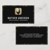 Carte De Visite Logo Vin | Marbre noir or (Devant / Derrière)