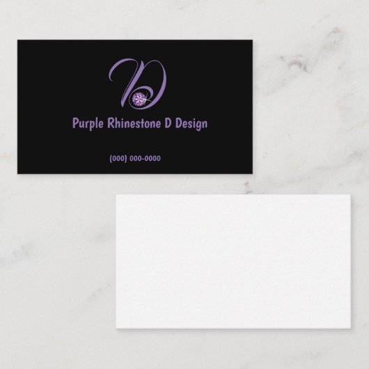 Carte De Visite Logo violet Diamant Rhinestone Initial (Devant / Derrière)