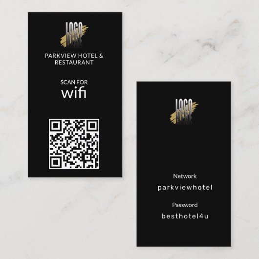Carte De Visite Logo Wifi moderne QR Code sur noir (Devant / Derrière)