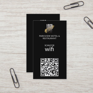 Carte De Visite Logo Wifi moderne QR Code sur noir