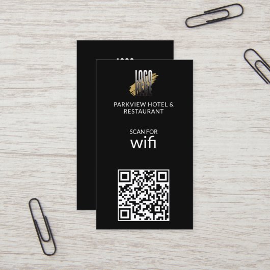 Carte De Visite Logo Wifi moderne QR Code sur noir (Devant/Arrière en situation)