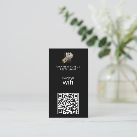Carte De Visite Logo Wifi moderne QR Code sur noir (Debout devant)
