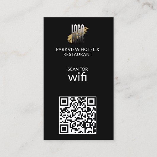 Carte De Visite Logo Wifi moderne QR Code sur noir (Devant)