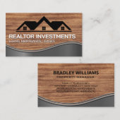 Carte De Visite Logos de la maison | Métal de grains de bois (Devant / Derrière)