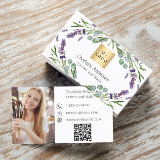 Carte De Visite Logotype Lavender eucalyptus vert photo code QR