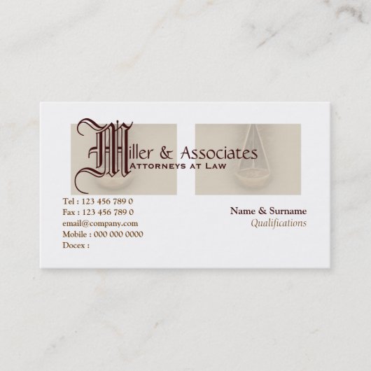 Carte De Visite Loi d'avocat de mandataire juridique (Devant)