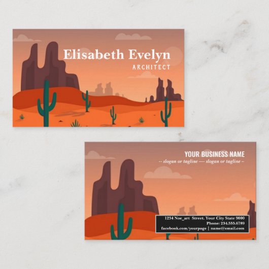 Carte De Visite Longue image du paysage désertique (Devant / Derrière)