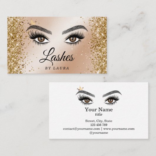 Carte De Visite Longues Belles Lashes Yeux et Brows Main dessinée (Devant / Derrière)