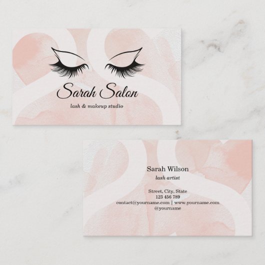 Carte De Visite Longues Belles Lashs Dusty Pink Script noir (Devant / Derrière)