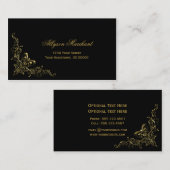 Carte De Visite L'or fleuri élégant tourbillonne sur le noir (Devant / Derrière)