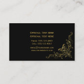 Carte De Visite L'or fleuri élégant tourbillonne sur le noir (Dos)