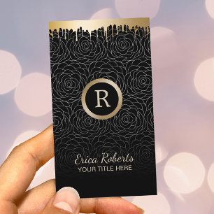 Carte De Visite L'or moderne de maquilleur s'égoutte floral noir