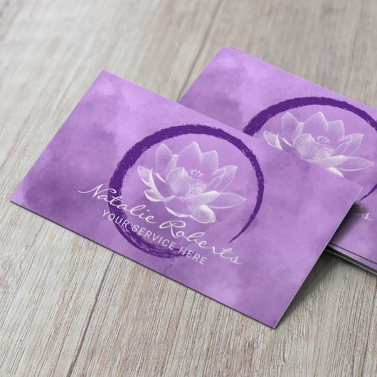 Carte De Visite Lotus Circle Brushstroke Yoga Wellness Purple