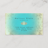 Carte De Visite lotus de feuille d'or faux sur dégradé turquoise (Dos)