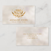 Carte De Visite Lotus doré forme fleur et lune sur perle (Devant / Derrière)