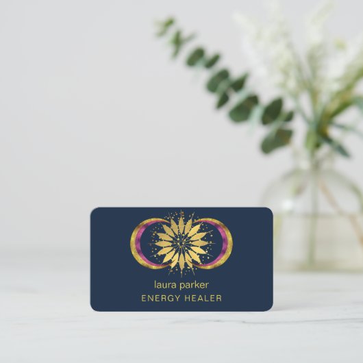 Carte De Visite Lotus Fleur Mystic Moon Crescent Reiki Guérisseur (Debout devant)