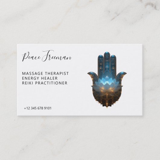 Carte De Visite Lotus Illumination | Conception de la main Hamsa (Devant)