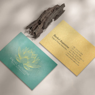 Carte De Visite Lotus or brillant et instructeur de yoga Grunge Tu