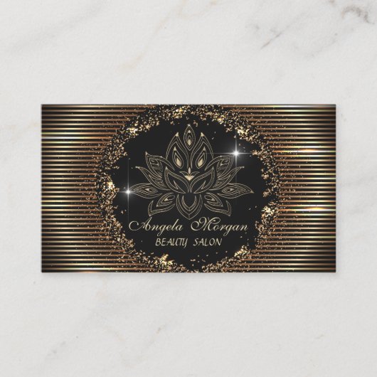 Carte De Visite Lotus professionnel Flower Gold Stripes Noir (Devant)