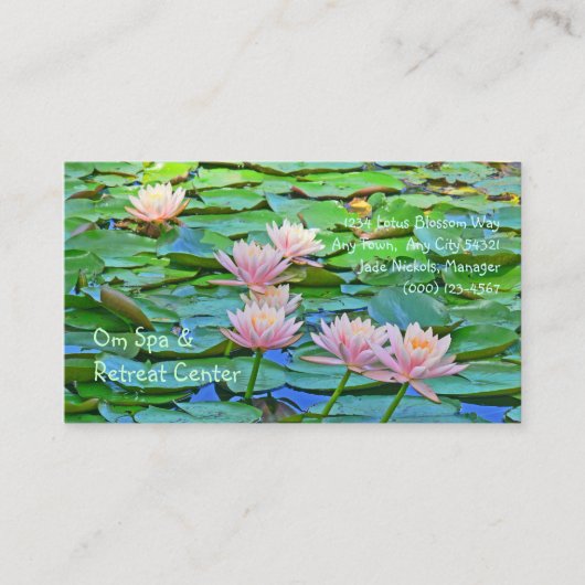 CARTE DE VISITE LOTUS ROSE AU MILIEU DE LILY VERTS (Devant)