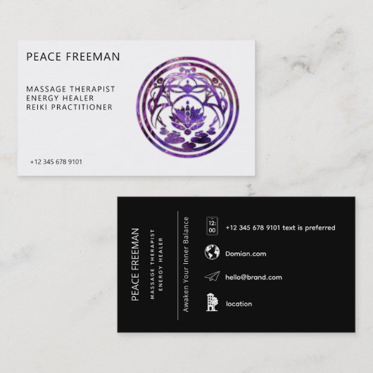Carte De Visite Lotus Sérénité | Conception de Mandala Violet (Devant / Derrière)