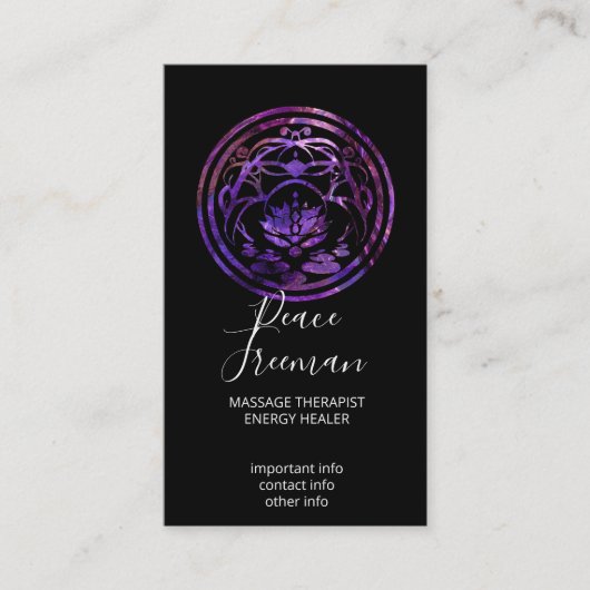 Carte De Visite Lotus Sérénité | Conception de Mandala Violet (Devant)