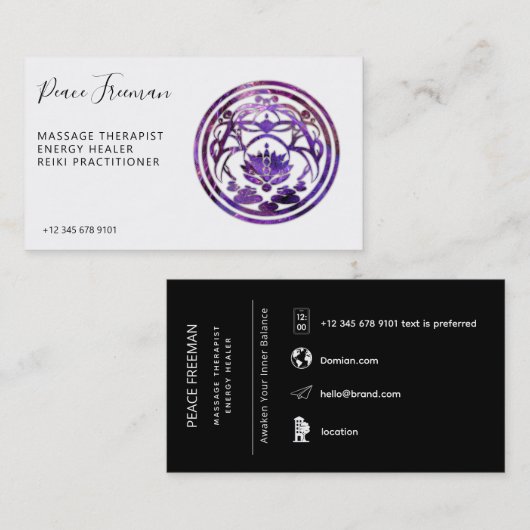 Carte De Visite Lotus Sérénité | Conception de Mandala Violet (Devant / Derrière)