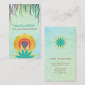 Carte De Visite Lotus vert Fleur Mandala Logo Yoga Guérison (Devant / Derrière)