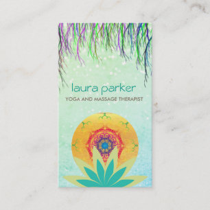 Carte De Visite Lotus vert Fleur Mandala Logo Yoga Guérison