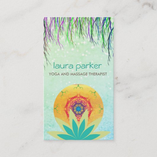 Carte De Visite Lotus vert Fleur Mandala Logo Yoga Guérison (Devant)