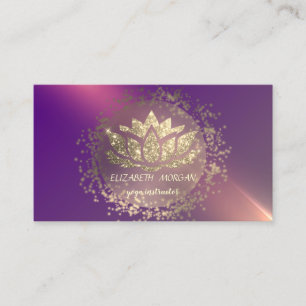 Carte De Visite Lotus Violet Pailleté Or