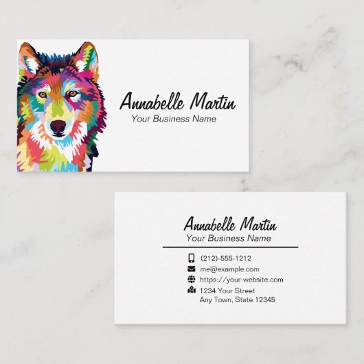 Carte De Visite Loup d'art pop coloré (Devant / Derrière)