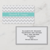 Carte De Visite Lt Gray Wht Chevron ZigZag Aqua Nom Monogram (Devant / Derrière)