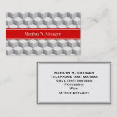 Carte De Visite Lt Grey Whi 3D Look Cubes Rouge Nom Monogramme (Devant / Derrière)