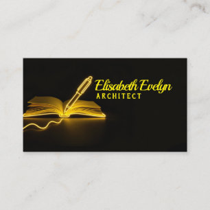 Carte De Visite Lueur de savoir : plume et livre dans le noir
