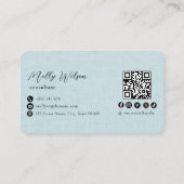 Carte De Visite Lumière Bleu Faux Lin QR Code Médias sociaux (Dos)