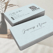 Carte De Visite Lumière Bleu Faux Lin QR Code Médias sociaux