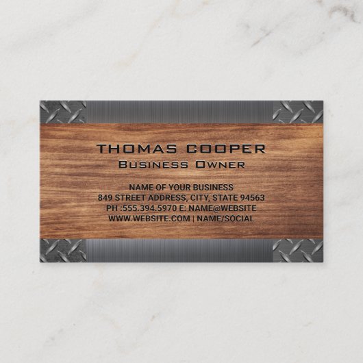 Carte De Visite Lumière brossée métallique | Plaqué diamant | Bois (Devant)