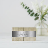 Carte De Visite Lumière Brown Grain Monogramme Décor Argent (Debout devant)