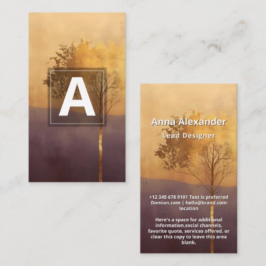 Carte De Visite Lumière Debout | Conception minimale d'arbre (Devant / Derrière)