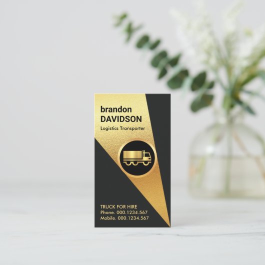 Carte De Visite Lumière En Or Étincelante Sur Semi-Camion (Debout devant)