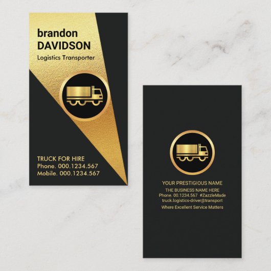 Carte De Visite Lumière En Or Étincelante Sur Semi-Camion (Devant / Derrière)