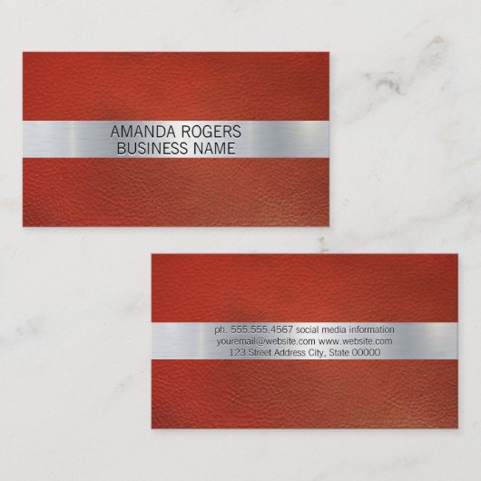 Carte De Visite Lumière métallique | Arrière - plan en cuir (Devant / Derrière)