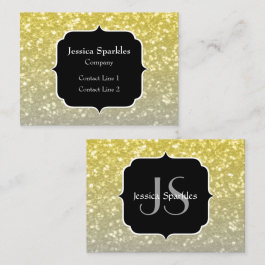 Carte De Visite Lumière or argent gris ombre faux brillant Monogra (Devant / Derrière)