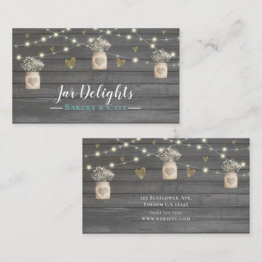 Carte De Visite Lumières en bois gris rustique & Fleurs en pot Mas (Devant / Derrière)