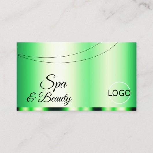 Carte De Visite Lumineuse vert glamour avec logo élégant élégant (Devant)