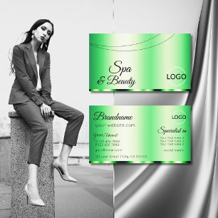 Carte De Visite Lumineuse vert glamour avec logo élégant élégant