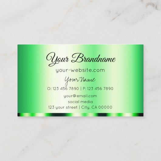 Carte De Visite Lumineuse vert glamour professionnel et simple (Dos)