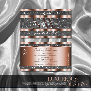 Carte De Visite Luminous Rose Gold Silver Glitter Stars monogram